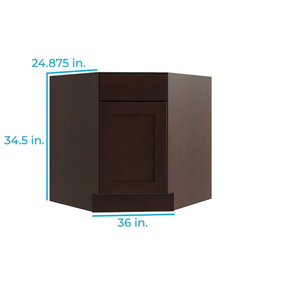 RELIABILT Parkstone 36-in W x 34.5-in H x 24-in D Espresso Diagonal Sink Base Fully Assembled Plywood Cabinet (Flat Panel Shaker Style), photo 2 of 7
