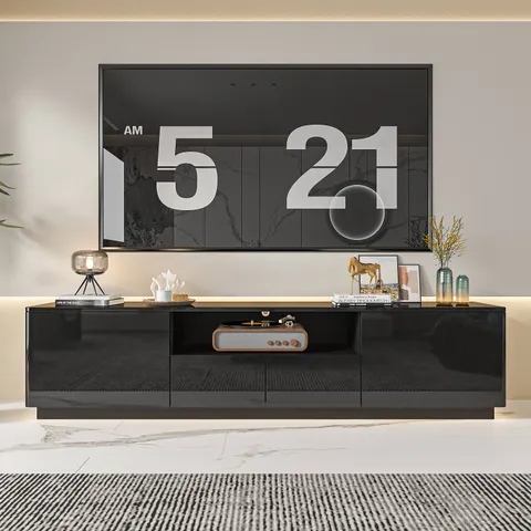 Modern/Contemporary Black Tv Cabinet Integrated Tv Mount
