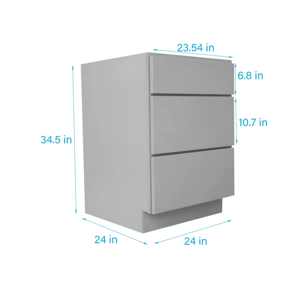 RELIABILT Overlake 24-in W x 34.5-in H x 24-in D Gray 3-Drawers Base Ready To Assemble Plywood Cabinet (Flat Panel Style), photo 3 of 20