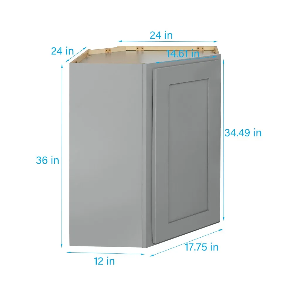 RELIABILT Overlake 24-in W x 36-in H x 24-in D Gray Diagonal Corner Wall Ready To Assemble Plywood Cabinet (Recessed Panel Shaker Style), photo 3 of 17