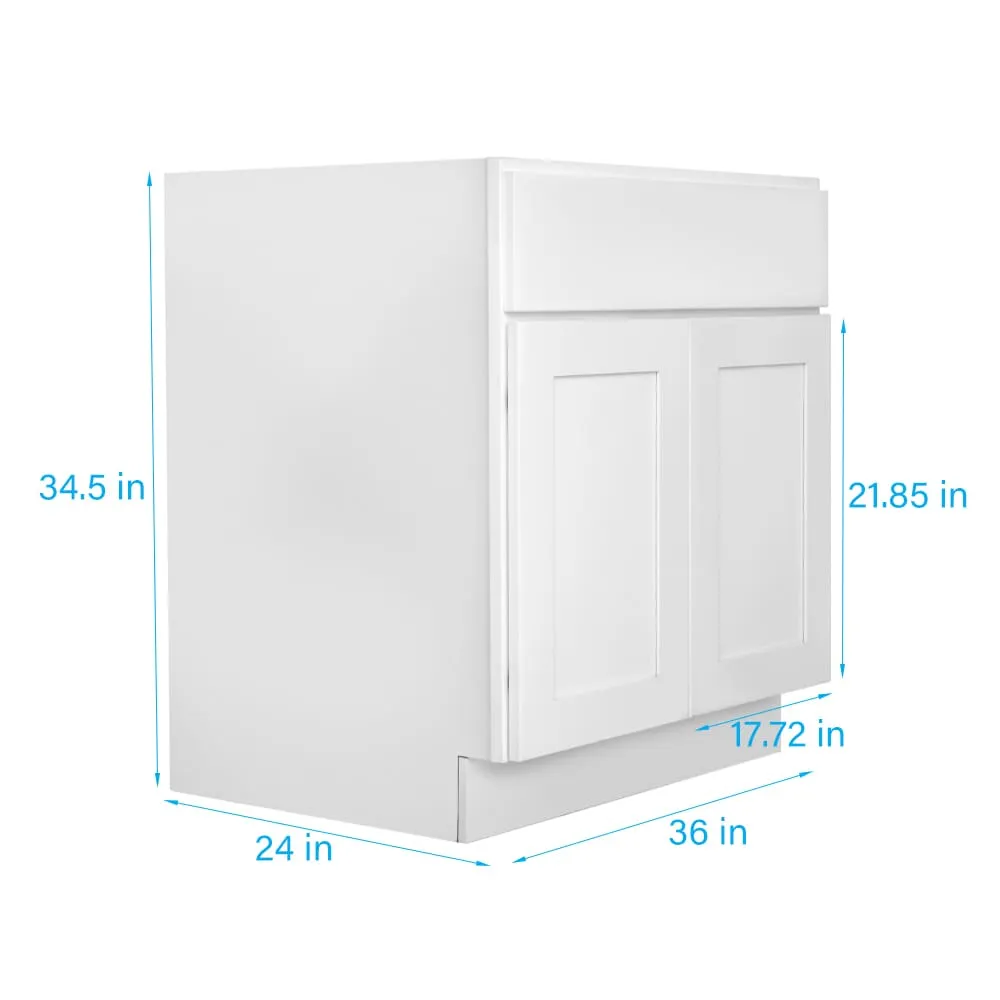 RELIABILT Fairplay 36-in White Shaker Sink Base Kitchen Cabinet, Ready to Assemble, Plywood Construction, photo 3 of 7