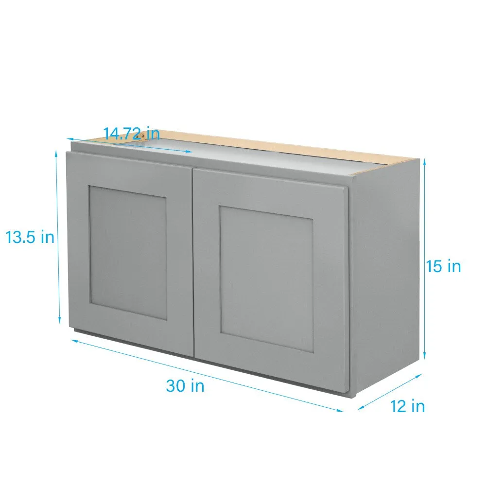 RELIABILT Overlake 30-in W x 15-in H x 12-in D Gray Wall Ready To Assemble Plywood Cabinet (Recessed Panel Shaker Door Style), photo 3 of 17