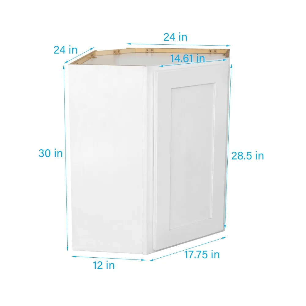 RELIABILT Fairplay 24-in W x 30-in H x 24-in D White Diagonal Corner Wall Ready To Assemble Plywood Cabinet (Recessed Panel Shaker Style), photo 3 of 8