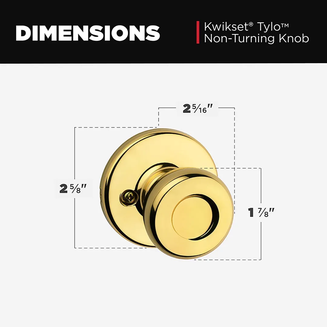 Kwikset Tylo Polished Brass Dummy Door Knob – Universal Handing (Non-Turning), photo 6 of 8