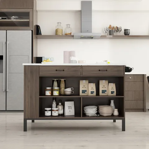 Brown Composite Base with Mdf Top Kitchen Cart (30 × 55.1 × 36 in)