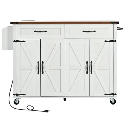 White Mdf Base with Mdf Top Rolling Kitchen Island