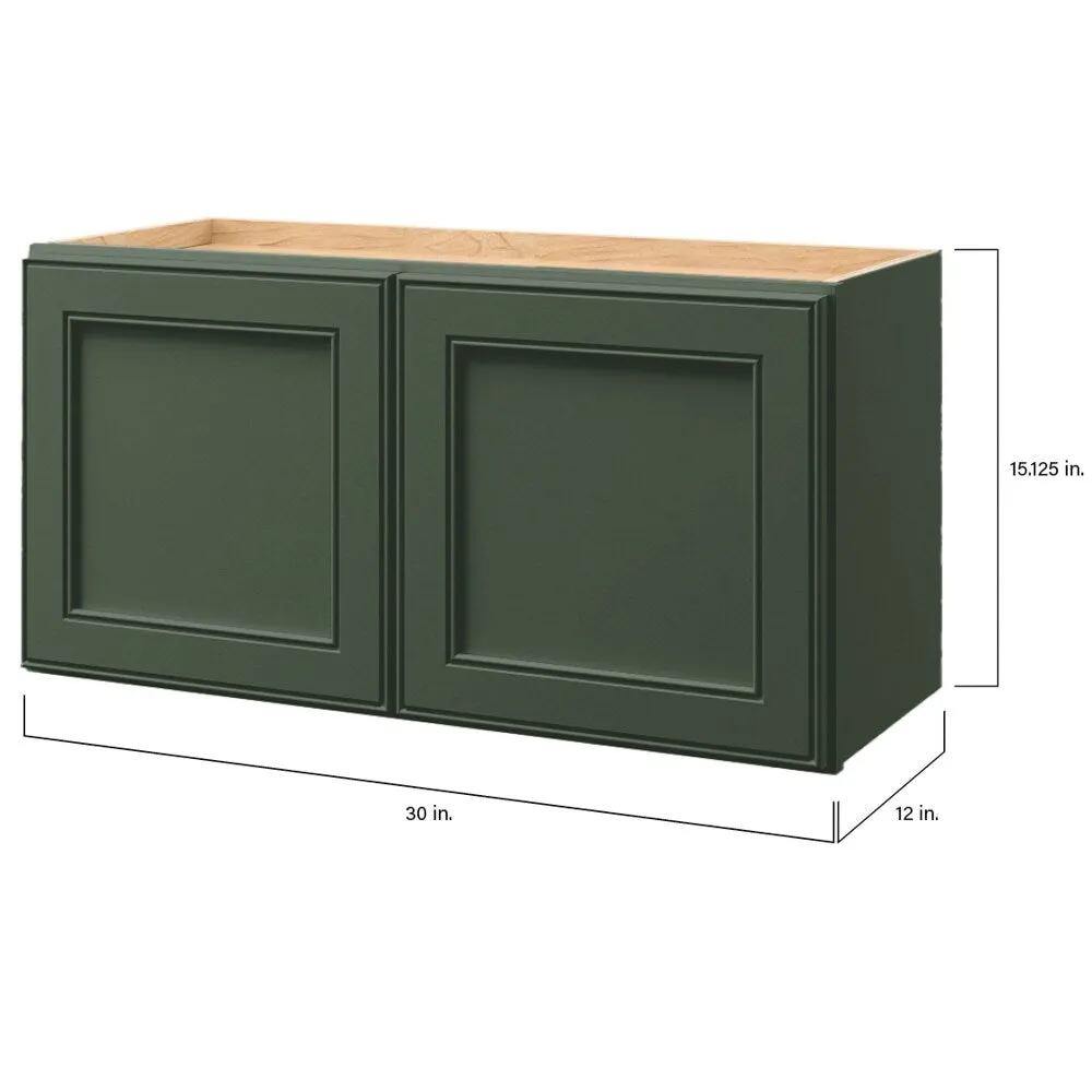 allen + roth Heathrow 30-in W x 15.125-in H x 12-in D Sage Wall Fully Assembled Cabinet (Recessed Panel Square Door Style), photo 9 of 13