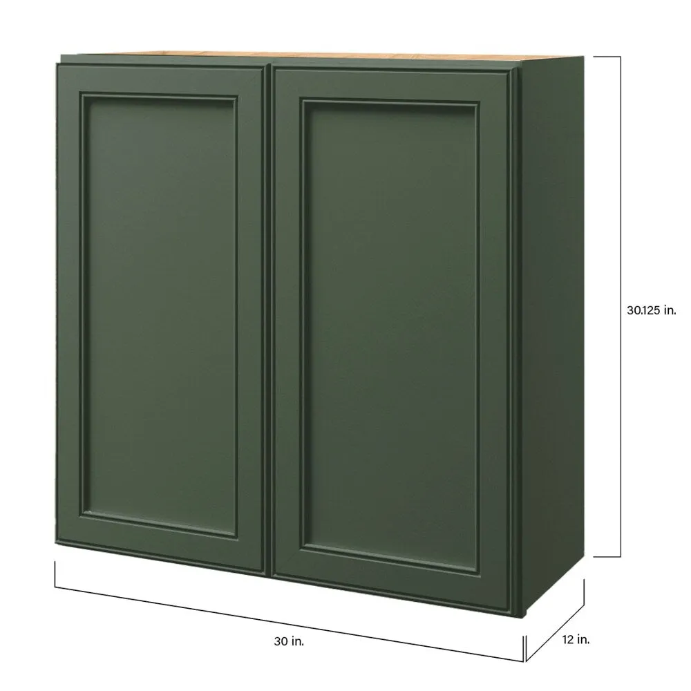 allen + roth Heathrow 30-in W x 30.125-in H x 12-in D Sage Wall Fully Assembled Cabinet (Recessed Panel Square Door Style), photo 9 of 12