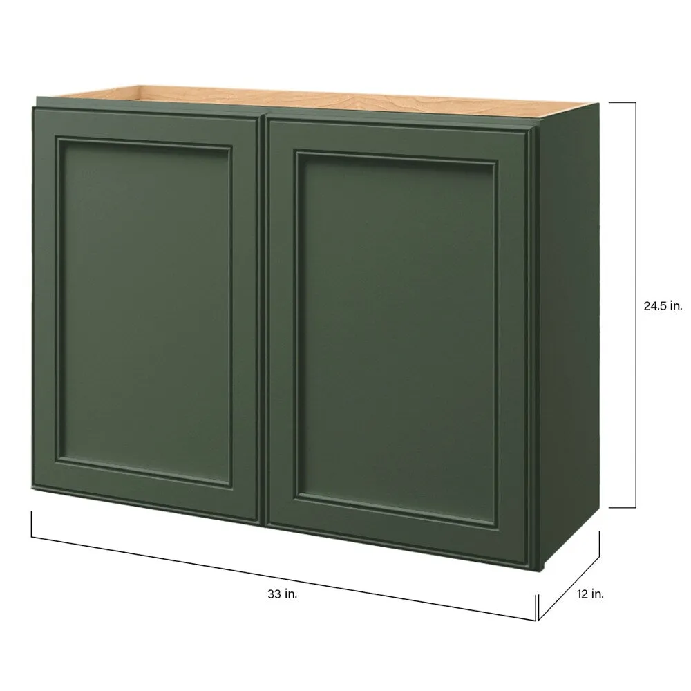 allen + roth Heathrow 33-in W x 24.5-in H x 12-in D Sage Wall Fully Assembled Cabinet (Recessed Panel Square Door Style), photo 9 of 12