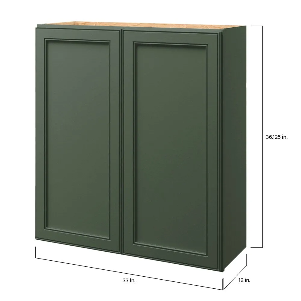 allen + roth Heathrow 33-in W x 36.125-in H x 12-in D Sage Wall Fully Assembled Cabinet (Recessed Panel Square Door Style), photo 9 of 12