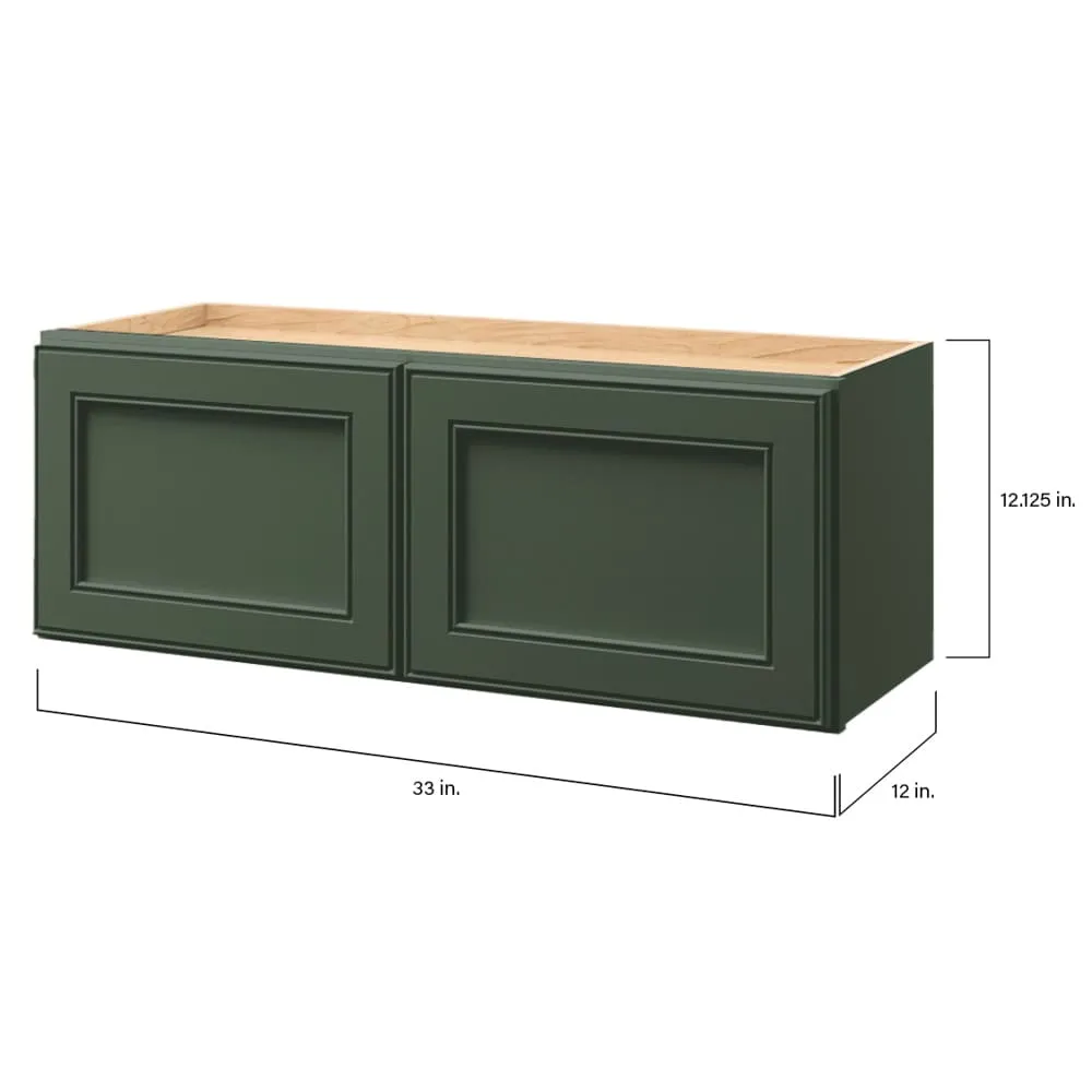 allen + roth Heathrow 33-in W x 12.125-in H x 12-in D Sage Wall Fully Assembled Cabinet (Recessed Panel Square Door Style), photo 9 of 13