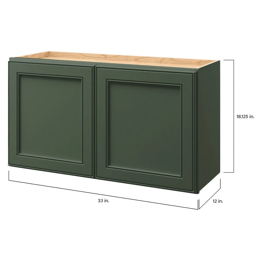allen + roth Heathrow 33-in W x 18.625-in H x 12-in D Sage Wall Fully Assembled Cabinet (Recessed Panel Square Door Style), photo 9 of 13