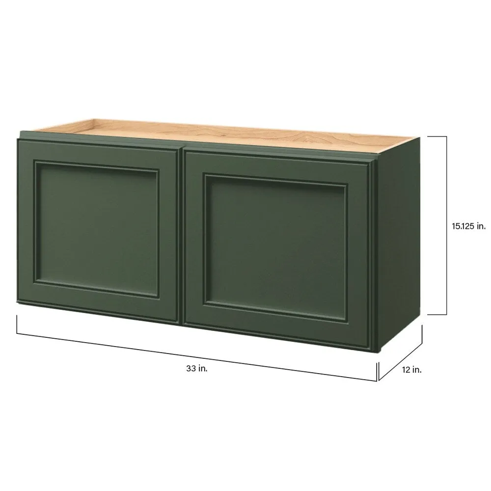 allen + roth Heathrow 33-in W x 15.125-in H x 12-in D Sage Wall Fully Assembled Cabinet (Recessed Panel Square Door Style), photo 9 of 13