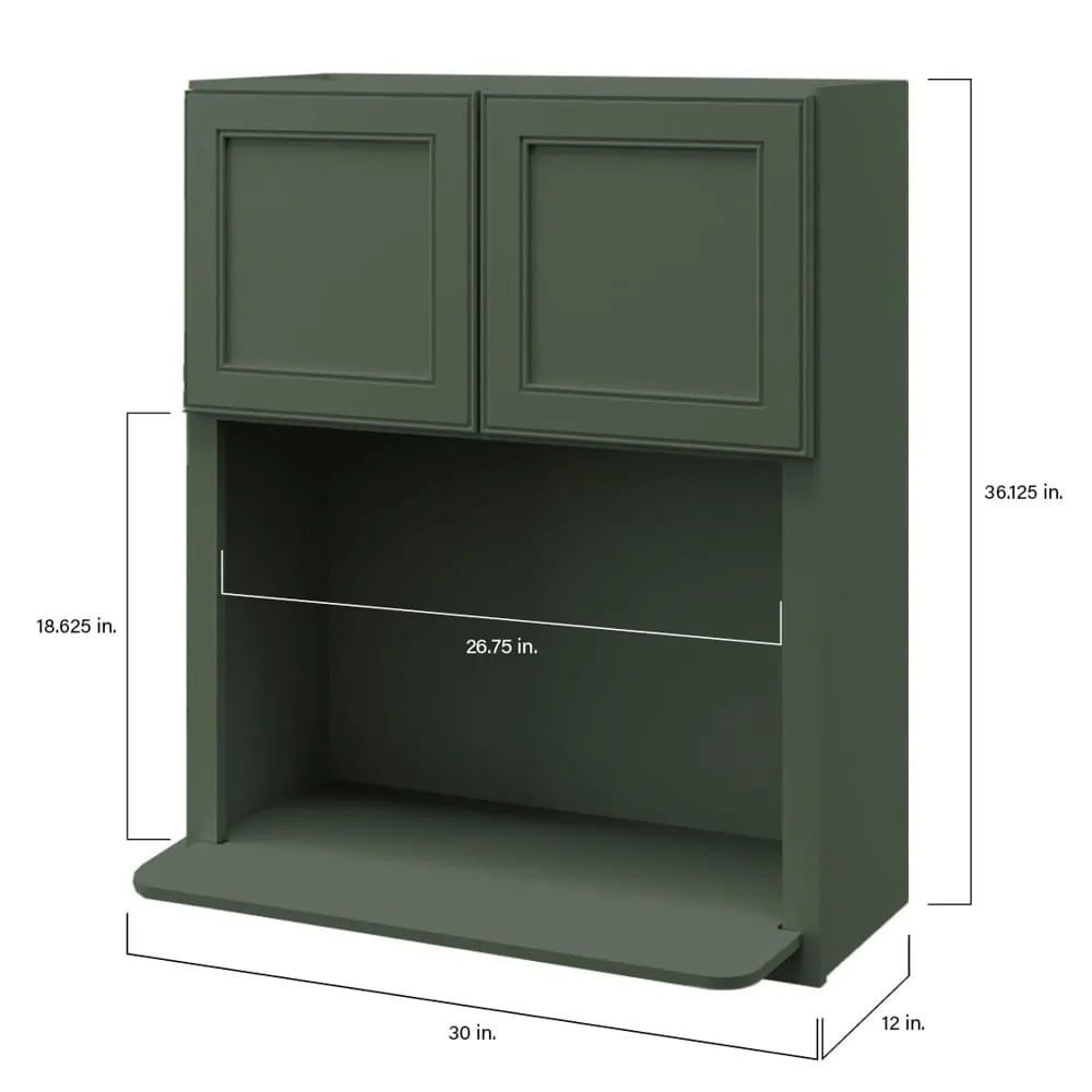 allen + roth Heathrow 30-in W x 36.125-in H x 12-in D Sage Microwave Wall Fully Assembled Cabinet (Recessed Panel Mitered Style), photo 9 of 13