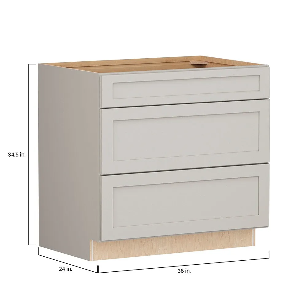 Shenandoah PRO Express Breckenridge 36-in W x 34.5-in H x 24-in D Stone Full Overlay Maple 3-Drawer Base Fully Assembled Plywood Cabinet (Recessed Panel Style), photo 7 of 14