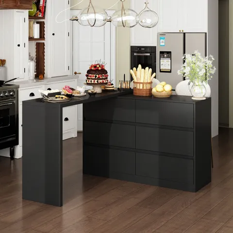 Black Mdf Base with Mdf Top Kitchen Cart (16 × 90.4 × 32.7 in)