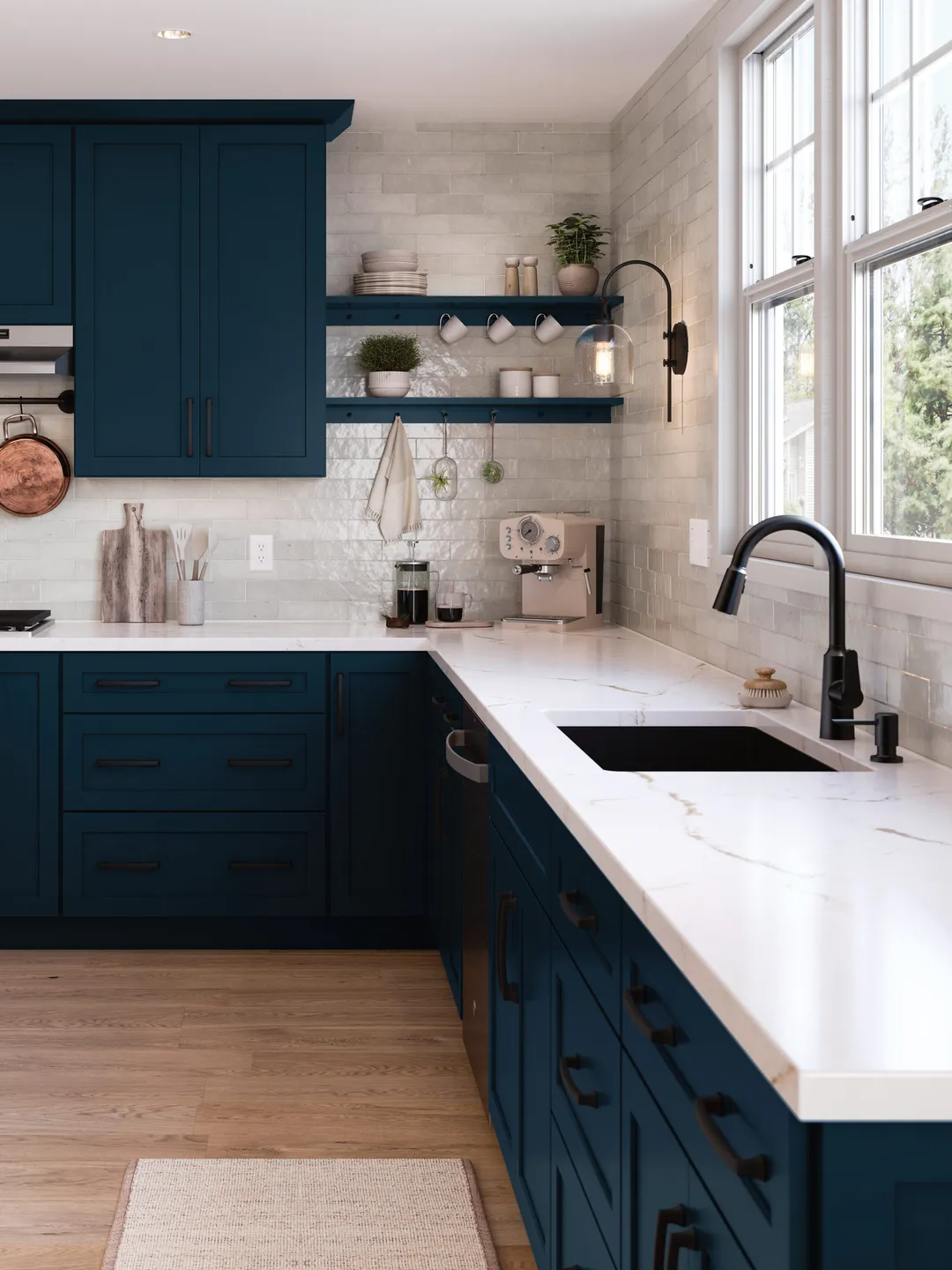 Diamond Express Jamestown 36-in W x 34.5-in H x 24-in D Regatta Blue L-shaped Corner Base Fully Assembled Plywood Cabinet (Recessed Panel Shaker Style), photo 5 of 10