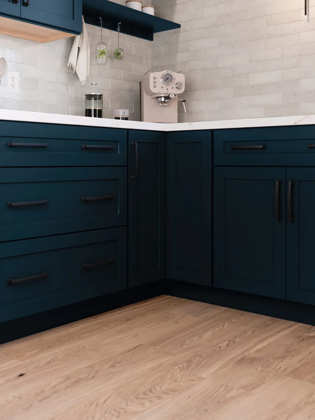 Diamond Express Jamestown 36-in W x 36-in H x 12-in D Regatta Blue L-shaped Corner Wall Fully Assembled Plywood Cabinet (Recessed Panel Shaker Style), photo 8 of 10