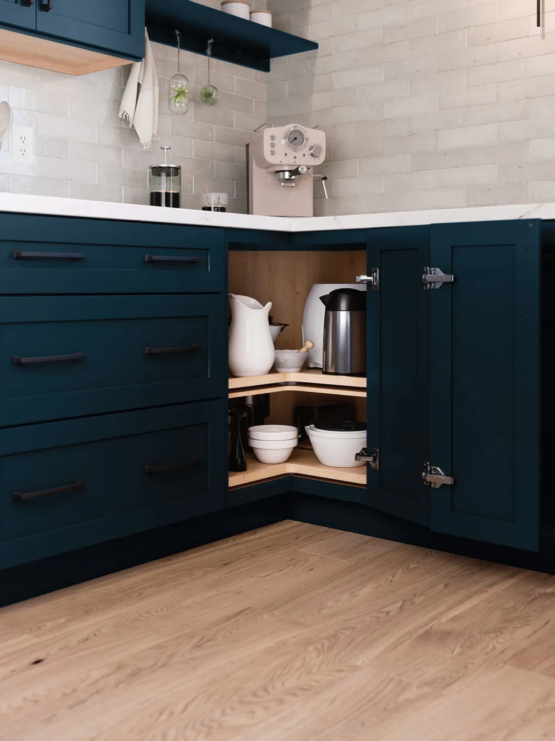 Diamond Express Jamestown 36-in W x 34.5-in H x 24-in D Regatta Blue Lazy Susan Corner Base Fully Assembled Plywood Cabinet (Recessed Panel Shaker Style), photo 5 of 10