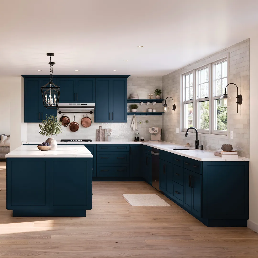 Diamond Express Jamestown 36-in W x 34.5-in H x 24-in D Regatta Blue Lazy Susan Corner Base Fully Assembled Plywood Cabinet (Recessed Panel Shaker Style), photo 2 of 10