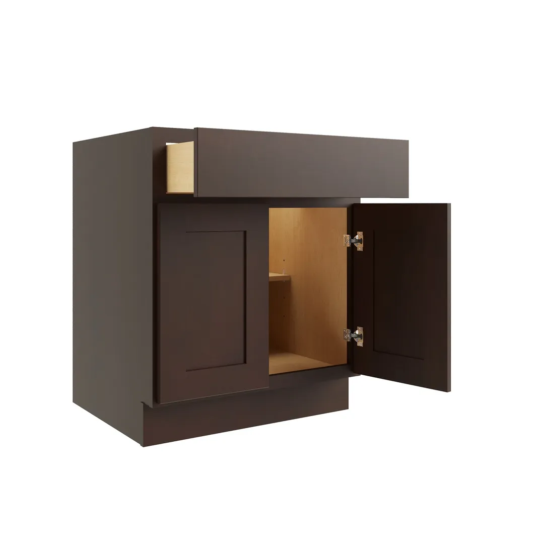 RELIABILT Parkstone 24-in W x 34.5-in H x 24-in D Espresso 1-Drawer Base Fully Assembled Plywood Cabinet (Flat Panel Shaker Style), photo 4 of 7