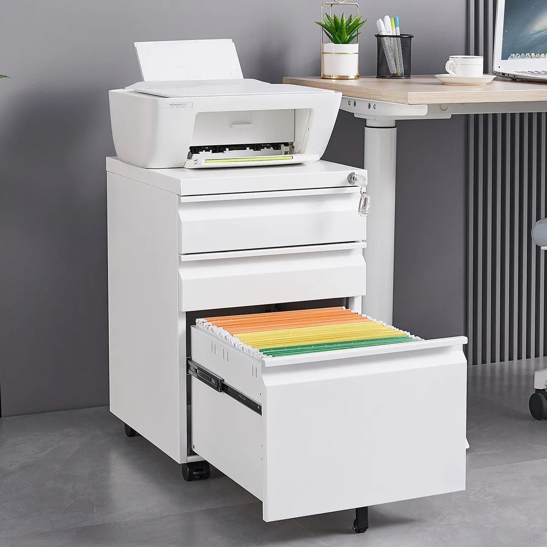 Mondawe Modern 3-Drawer Vertical File Cabinet, 17.32  14.57  23.63in Metal Filing Cabinet with Lock, White, photo 2 of 14