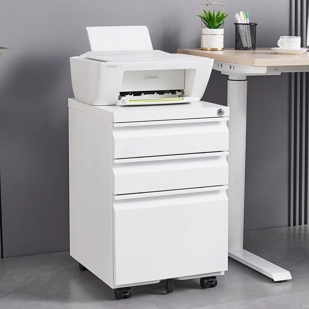 Mondawe Modern 3-Drawer Vertical File Cabinet, 17.32  14.57  23.63in Metal Filing Cabinet with Lock, White, photo 4 of 14
