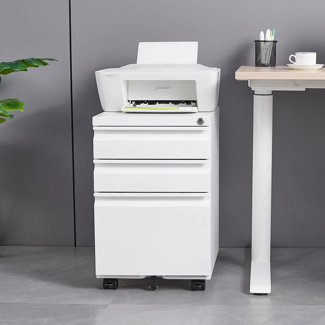 Mondawe Modern 3-Drawer Vertical File Cabinet, 17.32  14.57  23.63in Metal Filing Cabinet with Lock, White, photo 5 of 14