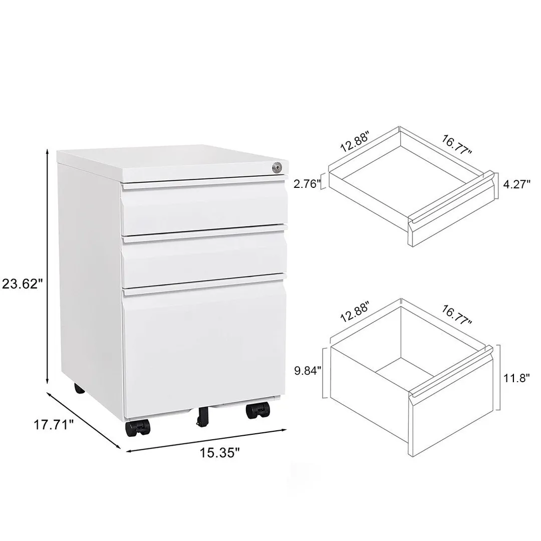 Mondawe Modern 3-Drawer Vertical File Cabinet, 17.32  14.57  23.63in Metal Filing Cabinet with Lock, White, photo 6 of 14
