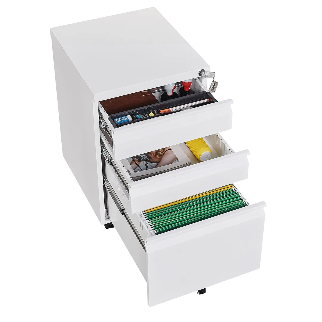 Mondawe Modern 3-Drawer Vertical File Cabinet, 17.32  14.57  23.63in Metal Filing Cabinet with Lock, White, photo 7 of 14