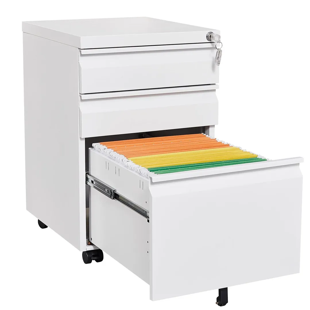 Mondawe Modern 3-Drawer Vertical File Cabinet, 17.32  14.57  23.63in Metal Filing Cabinet with Lock, White, photo 12 of 14