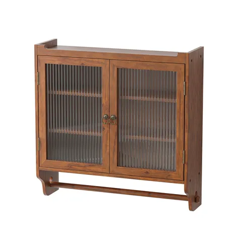 24.8''Glass Door Vintage Double Door Wall Cabinet Contemporary/Modern Brown Wood Kitchen Hutch