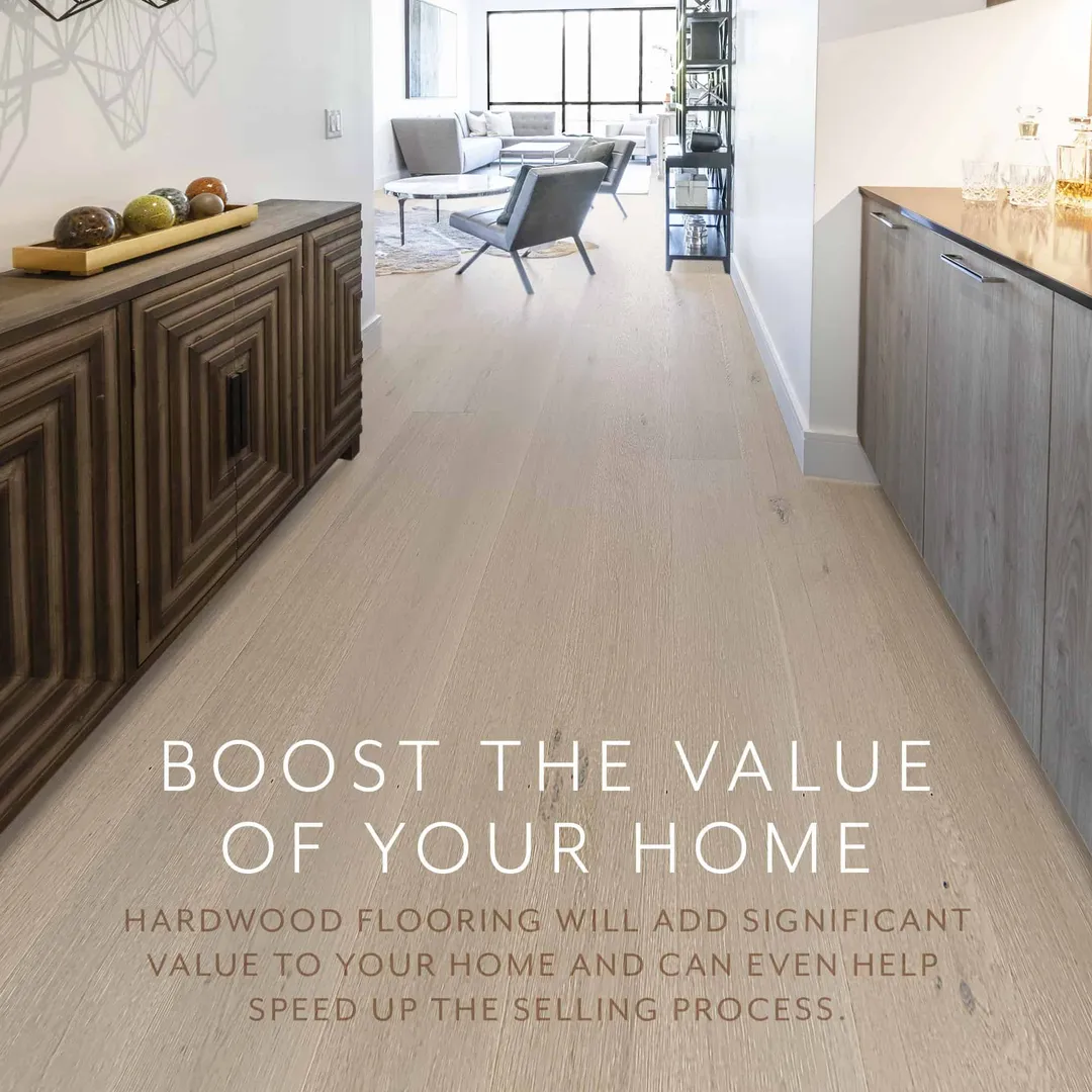 Element Flooring Irving Park Dewdrop European White Oak 8-33/50-in W x 9/16-in T x Varying Length Wirebrushed Water Resistant Engineered Hardwood Flooring (31.25-sq ft / Carton), photo 6 of 8