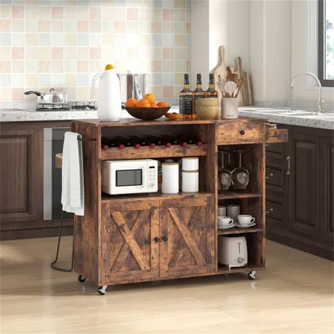 Brown Composite Base with Composite Top Rolling Kitchen Island