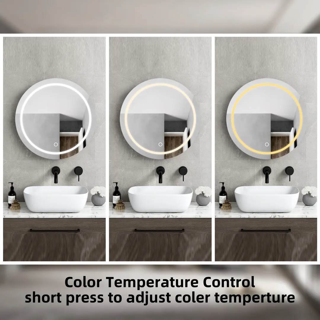 AAZJ AO 25-in x 26-in Lighted LED Fog Free Surface Mount Silver and Black Mirrored Round Medicine Cabinet, photo 4 of 9