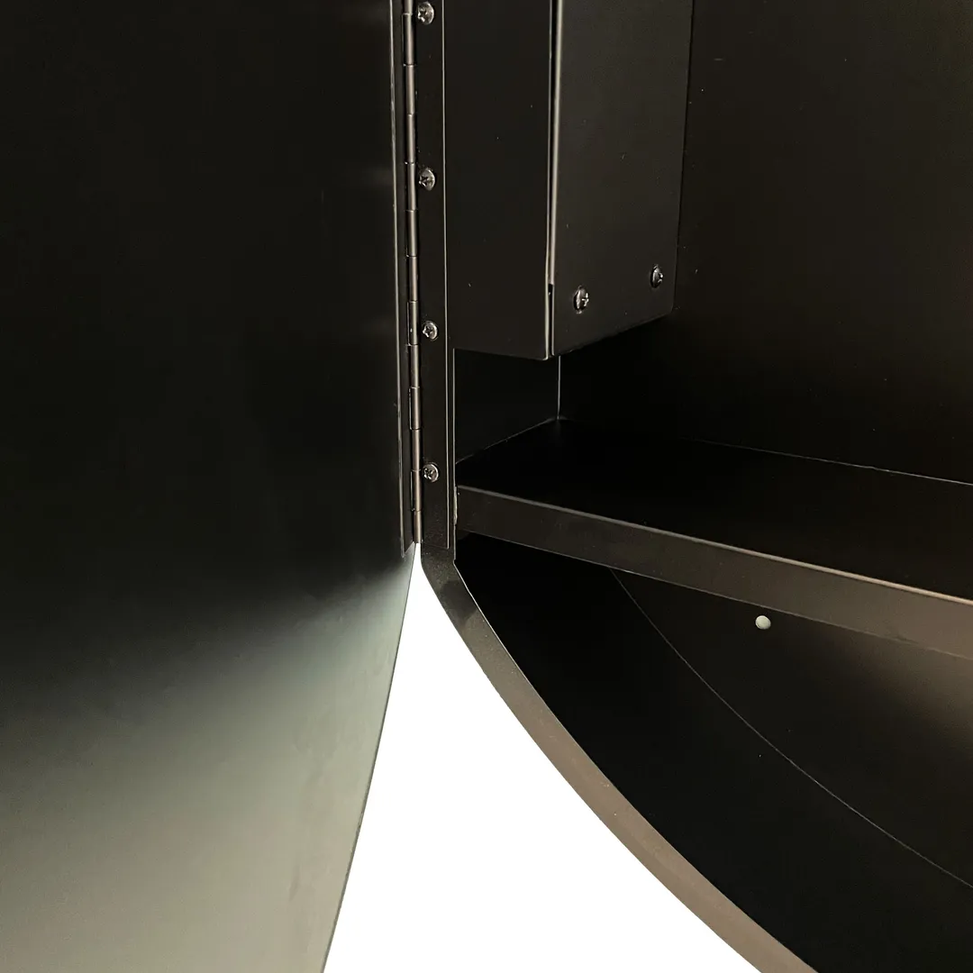 AAZJ AO 25-in x 26-in Lighted LED Fog Free Surface Mount Silver and Black Mirrored Round Medicine Cabinet, photo 6 of 9