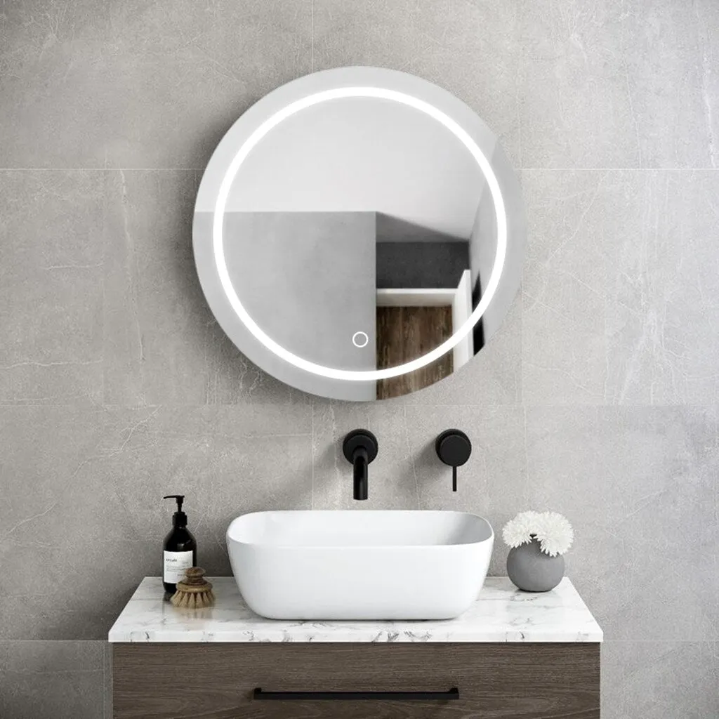 AAZJ AO 25-in x 26-in Lighted LED Fog Free Surface Mount Silver and Black Mirrored Round Medicine Cabinet, photo 8 of 9