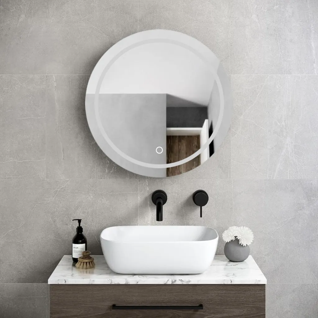 AAZJ AO 25-in x 26-in Lighted LED Fog Free Surface Mount Silver and Black Mirrored Round Medicine Cabinet, photo 9 of 9