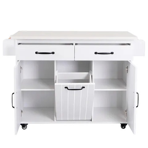 White Mdf Base with Mdf Wood Top Rolling Kitchen Cart