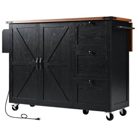 Black Mdf Base with Mdf Top Rolling Kitchen Cart