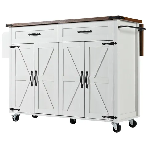 White Mdf Base with Mdf Top Rolling Kitchen Cart