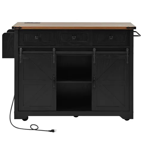 Black Mdf Base with Mdf Top Rolling Kitchen Cart