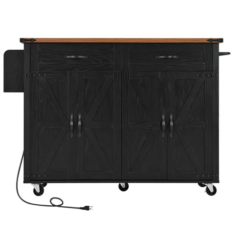 Black Mdf Base with Mdf Top Rolling Kitchen Cart