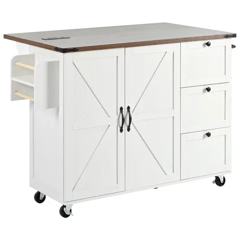 White Mdf Base with Mdf Top Rolling Kitchen Cart