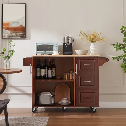 Brown Composite Base with Composite Laminate Top Rolling Kitchen Cart