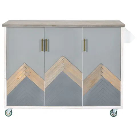 White Mdf Base with Mdf Wood Top Rolling Kitchen Island
