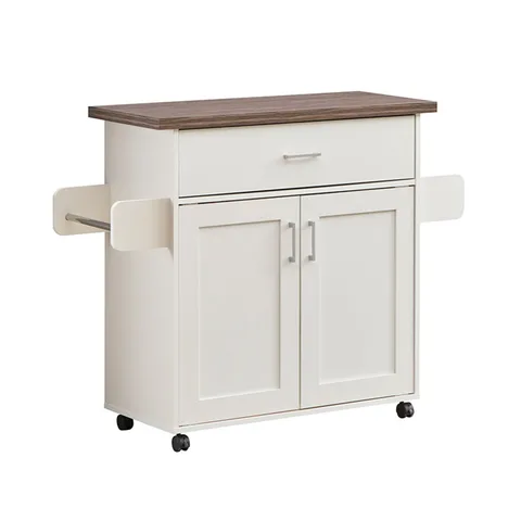 White Wood Base with Wood Top Rolling Kitchen Island