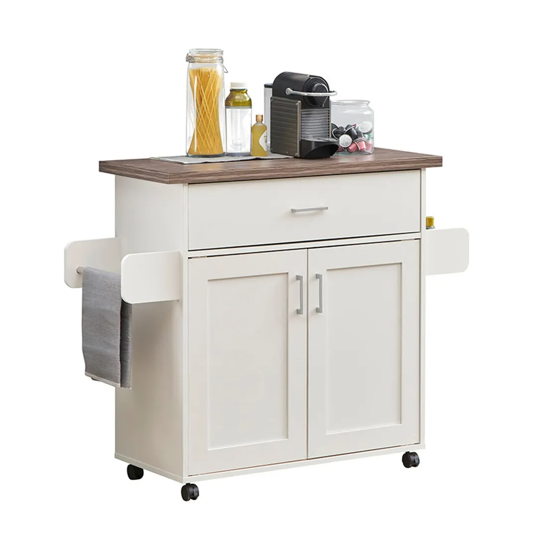 CESICIA White Wood Base with Wood Top Rolling Kitchen Island (15.3-in x 45-in x 35.25-in), photo 2 of 9