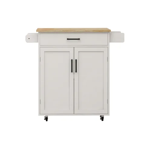 White Mdf Base with Mdf Wood Top Rolling Kitchen Island