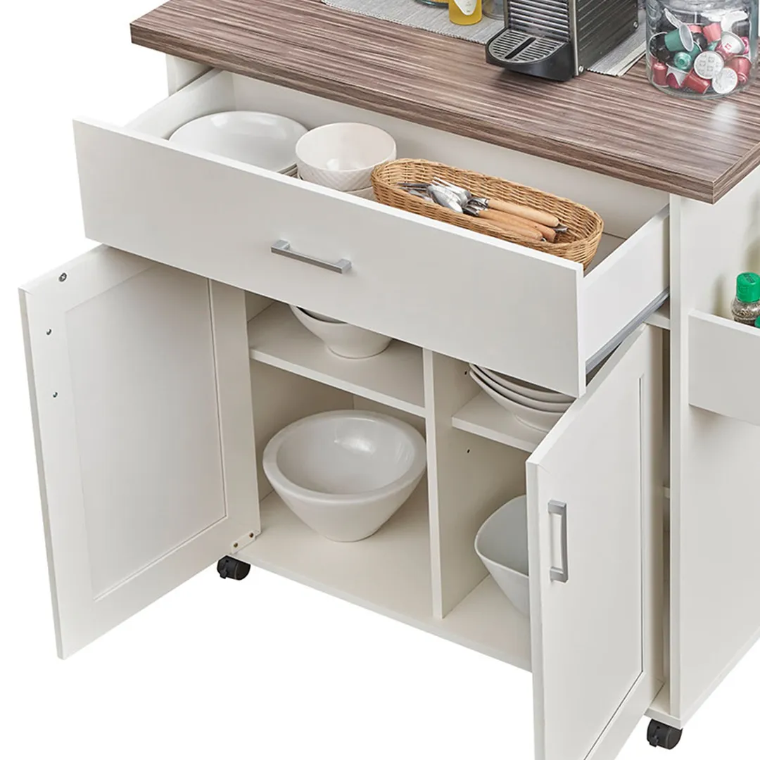 CESICIA White Wood Base with Wood Top Rolling Kitchen Island (15.3-in x 45-in x 35.25-in), photo 9 of 9
